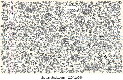 Doodle Sketch Flowers Spring Vector Set