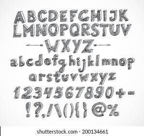 Doodle Sketch Font Isolated On White. 