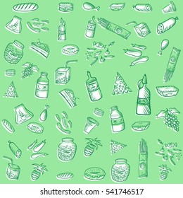 Doodle sketch food vector pattern