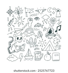 Doodle Esboço, mão livre, liberdade, jornada
