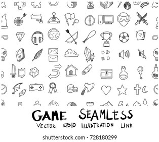 Doodle sketch game icons background seamless pattern Illustration vector