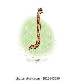 Doodle sketch of a giraffe. Cartoon vector giraffe. Pet. Wild animal. Baby design. Perfect for kids apparel, fabric, textile, nursery decoration, wrapping paper. Hand drawn vector illustration.