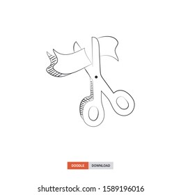 Doodle sketch of grand opening concept on white background. grand opening doodle art. Cartoon vector illustration. Isolated sketch line art. Icon in hand drawing design style.