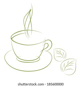 Doodle sketch of green tea cup isolated on white background