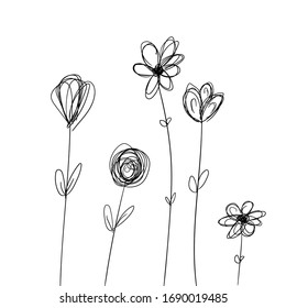 doodle sketch hand draw flowers vector