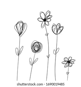 Flowers Doodle Sketch Isolated Vector Stock Vector (Royalty Free ...