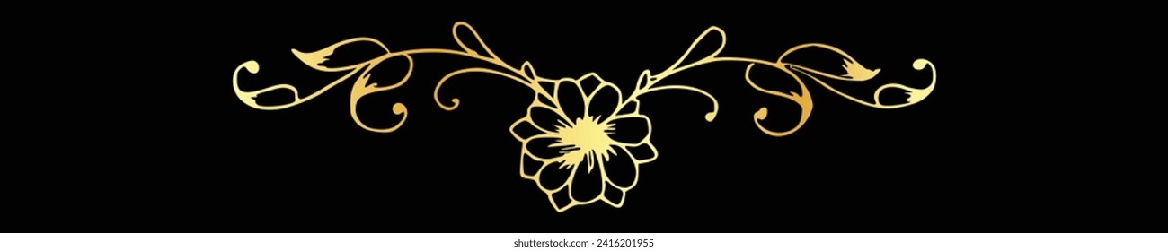 doodle sketch hand drawing divider, leaves and flourish design luxury ornament golden ornament