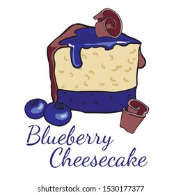  Doodle sketch, hand drawing a piece of blueberries cheesecake, illustration of sweets