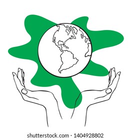doodle sketch hands hold globe, save planet, illustration isolated on white background