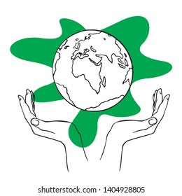 doodle sketch hands hold globe, save planet, illustration isolated on white background