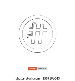 Doodle sketch of hashtag concept on white background. hashtag doodle art. Cartoon vector illustration. Isolated sketch line art. Icon in hand drawing design style.