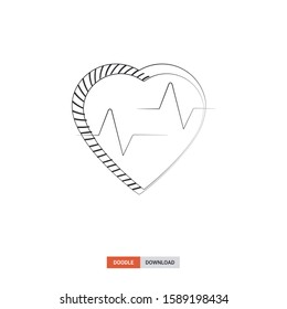 Doodle sketch of Heart rate concept on white background. Heart rate doodle art. Cartoon vector illustration. Isolated sketch line art. Icon in hand drawing design style.