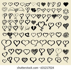 Doodle sketch hearts collection. Vector illustration