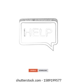 Doodle sketch of Help concept on white background. Help doodle art. Cartoon vector illustration. Isolated sketch line art. Icon in hand drawing design style.