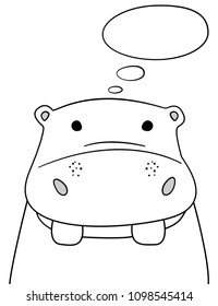 Doodle sketch Hippo with thought cloud vector illustration.Cartoon hippopotamus with thinking bubble. Wild mammal animal behemoth.Postcard, poster design. Hand drawing.Design for print design,shirts.