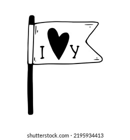 Doodle sketch of a holiday flag with a heart.Vector graphics.