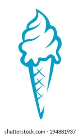 Doodle sketch ice cream cone in blue and white with a twirl of icecream or frozen yoghurt