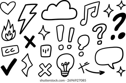Doodle Sketch Icon Set Vector Símbolos gráficos Ilustración de fondo