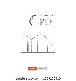Doodle sketch of Initial public offer concept on white background. Initial public offer doodle art. Cartoon vector illustration. Isolated sketch line art. Icon in hand drawing design style.