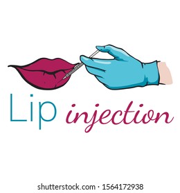  Doodle sketch injection on the lower lip. Cosmetology procedure. Illustration