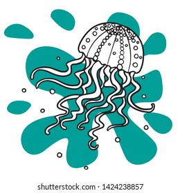  doodle sketch jellyfish, cartoon illustration on a white background