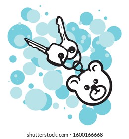  doodle sketch keys with keychain, simple flat illustration 