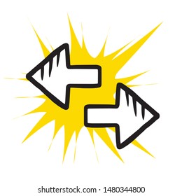  doodle sketch left and right arrows on a white background