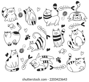 Doodle sketch line art animal characters hand drawn isolated set. Vector graphic design element illustration