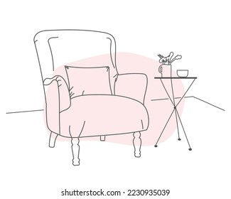 Doodle sketch of living room chair, line drawing, vector