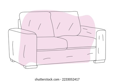 Doodle sketch of living room sofa, line drawing home decoration, vector