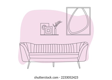 Doodle sketch of living room sofa, line drawing home decoration, vector