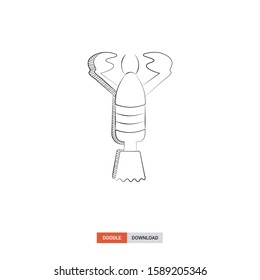 Doodle sketch of Lobster concept on white background. Lobster doodle art. Cartoon vector illustration. Isolated sketch line art. Icon in hand drawing design style.