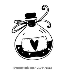 Doodle sketch of a love potion. Vector graphics.