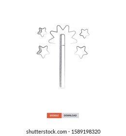 Doodle sketch of Magic wand concept on white background. Magic wand doodle art. Cartoon vector illustration. Isolated sketch line art. Icon in hand drawing design style.