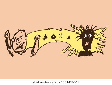 Doodle sketch of a man angry towards another person. Editable Clip Art. 