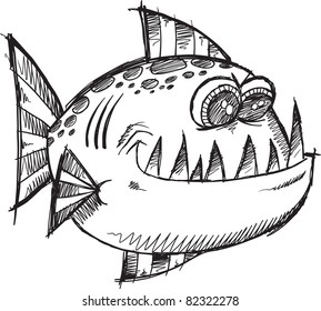 Doodle Sketch Monster Fish Vektorgrafik