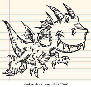 Dibujo Doodle Esbozo Portátil Dragon Dibujo Vector Ilustración de Arte