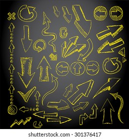 Doodle sketch orange arrows set for creative design