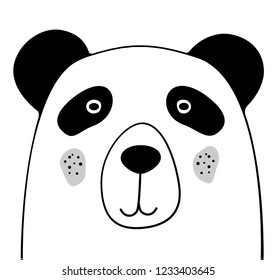 Doodle sketch Panda illustration. Cartoon 
Panda bear. Wild animal. Postcard, poster, card, napkin design. Hand drawing. For print design, shirts. EPS 10