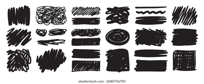 Doodle-Skizze, Stift und Kritzelset einzeln auf weißem Hintergrund. Handgezeichnete Pinsel Formen Freihand Sammlung. Vektorgrafik