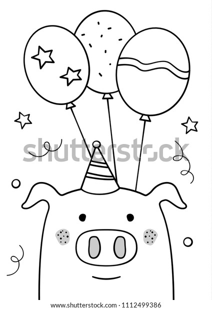 Doodle Sketch Pig Happy Birthday Greeting Stock Vector Royalty