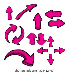 Doodle sketch pink arrows set for creative design