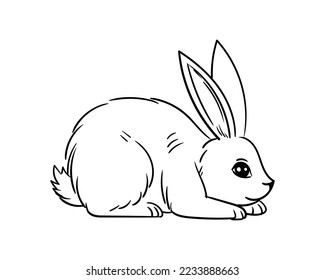 Esbozo de dibujos de Doodle Conejo agarrado en el suelo. Ilustración vectorial de conejo atemorizada aislada en fondo blanco