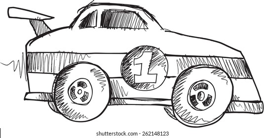 Doodle Sketch Race Car Vector Illustration Art