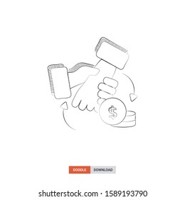 Doodle sketch of reinvestment concept on white background. reinvestment doodle art. Cartoon vector illustration. Isolated sketch line art. Icon in hand drawing design style.
