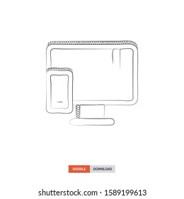 Doodle sketch of Responsive concept on white background. Responsive doodle art. Cartoon vector illustration. Isolated sketch line art. Icon in hand drawing design style.