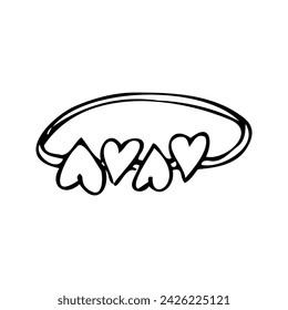 Doodle sketch ring with love hearts Hand drawn style. Vector illustration can used for greeting card, wedding icons design, labels, save the date card, invitation design. 