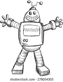 Doodle Sketch Robot Vektorgrafik 