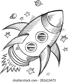 Doodle Sketch Rocket Outer space Vector 