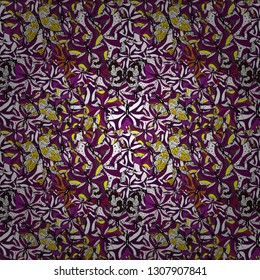 Doodle, sketch, scribble. Tropical butterfly seamless pattern in black, purple and white colors. Vector illustration. An image of butterflies. In simple style.